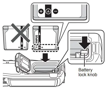 OLYMPUS Digital Camera Instruction Manual - Insert the battery while sliding the battery lock knob