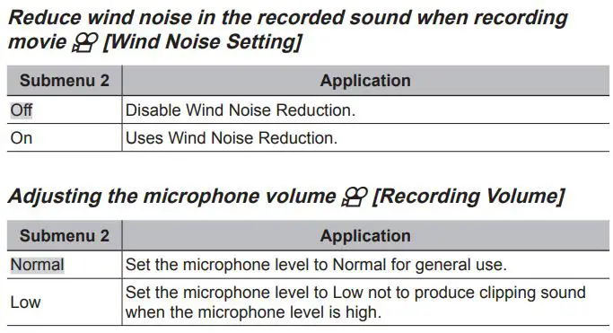 OLYMPUS Digital Camera Instruction Manual - Reduce wind noise in the recorded sound when recording Movie
