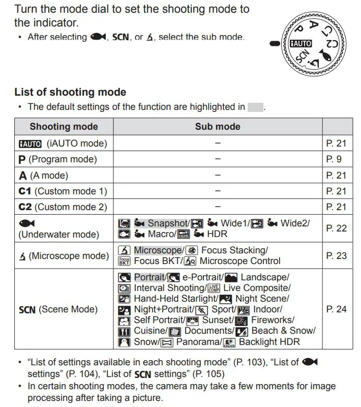 OLYMPUS Digital Camera Instruction Manual - Selecting shooting mode