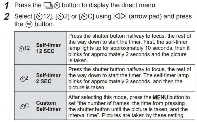OLYMPUS Digital Camera Instruction Manual - Self timer