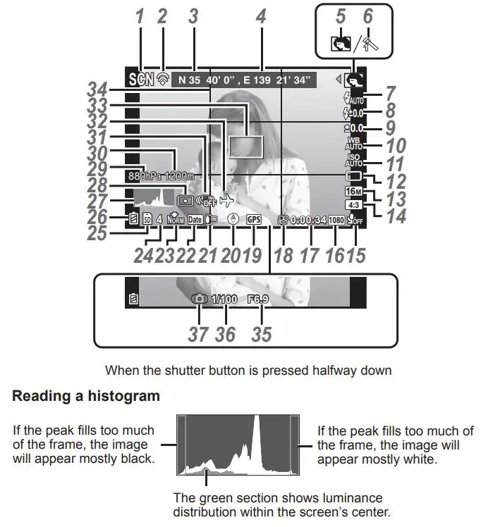 OLYMPUS Digital Camera Instruction Manual - Shooting screen displays