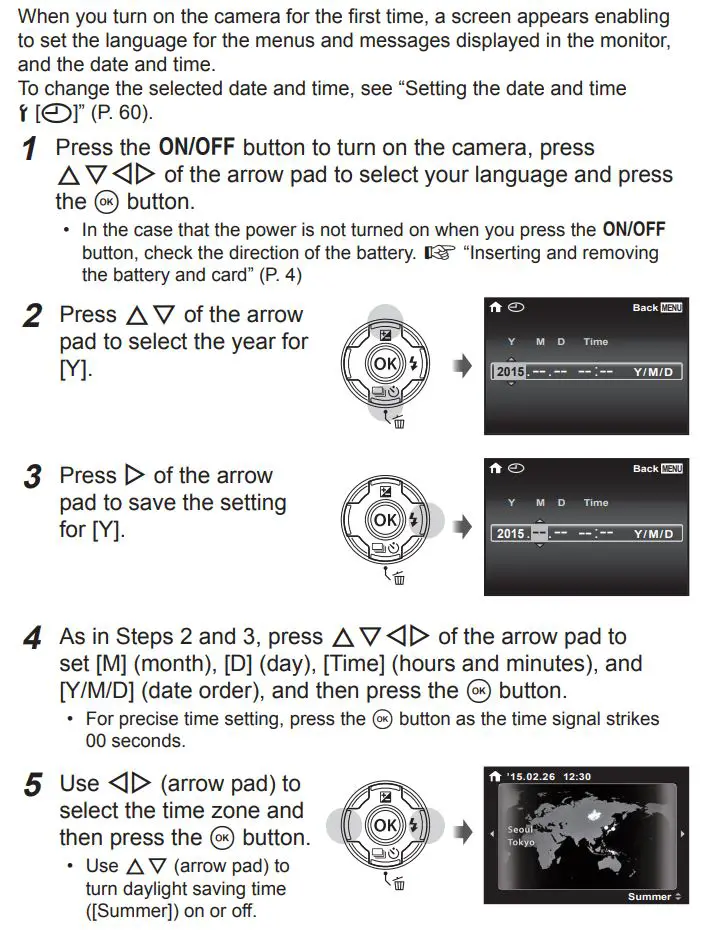 OLYMPUS Digital Camera Instruction Manual - Turning on the camera and making the initial settings