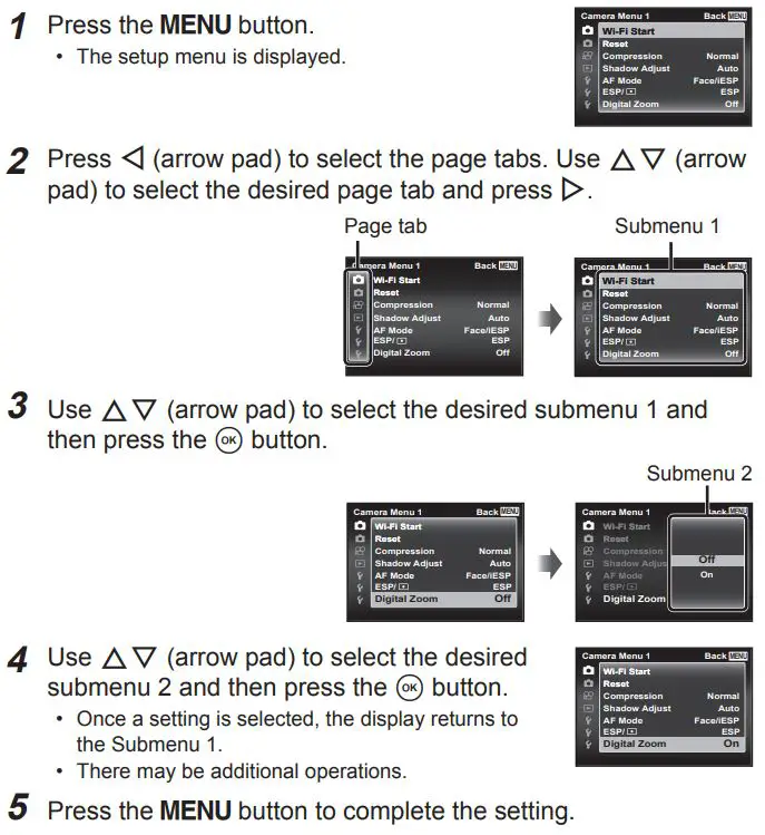 OLYMPUS Digital Camera Instruction Manual - Using the setup menu