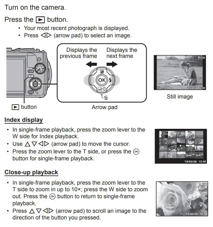 OLYMPUS Digital Camera Instruction Manual - Viewing photographs (Playing back images)