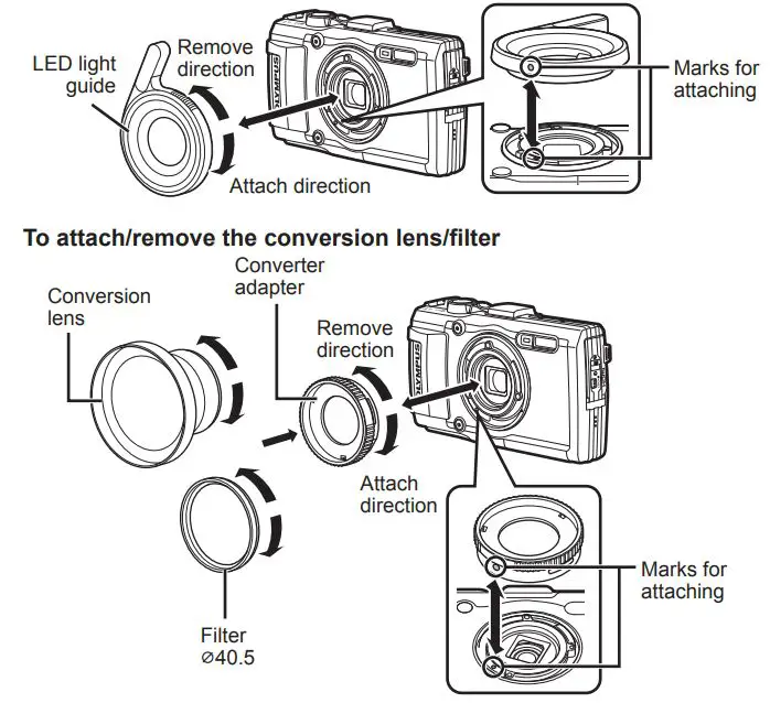 OLYMPUS Digital Camera Instruction Manual - attach remove the LED light guide