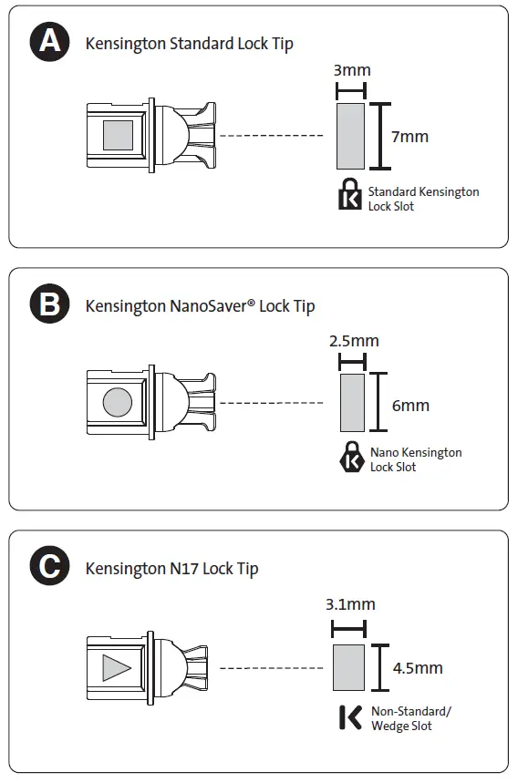 Kensington K62318 Universal 3-in-1 Keyed Laptop Lock Standard Keyed 3