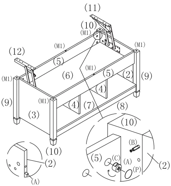 ANGELES HOME 8CK-65HW716WH 41 Inch L White Rectangle Wood Lift Top Coffee Table - step18