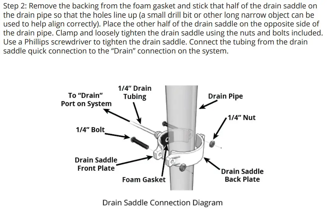 osmio WATER TECHNOLOGY Dental & Lab Direct Flow Reverse Osmosis System Instruction Manual - Drain saddle connection