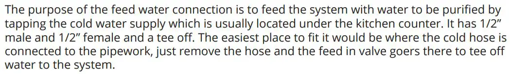 osmio WATER TECHNOLOGY Dental & Lab Direct Flow Reverse Osmosis System Instruction Manual - Feed Water Connection