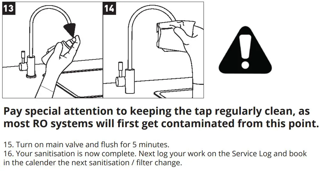 osmio WATER TECHNOLOGY Dental & Lab Direct Flow Reverse Osmosis System Instruction Manual - Filter Changes & Sanitisation Process