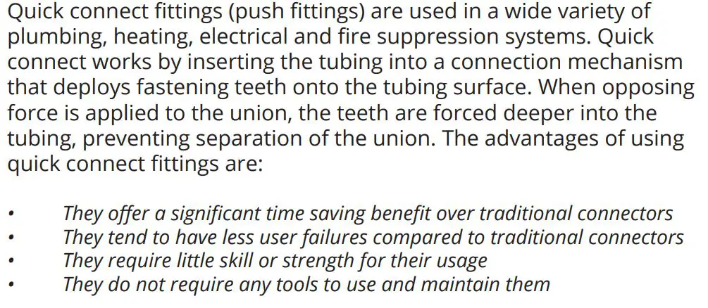 osmio WATER TECHNOLOGY Dental & Lab Direct Flow Reverse Osmosis System Instruction Manual - How to Use Quick Connect Fittings