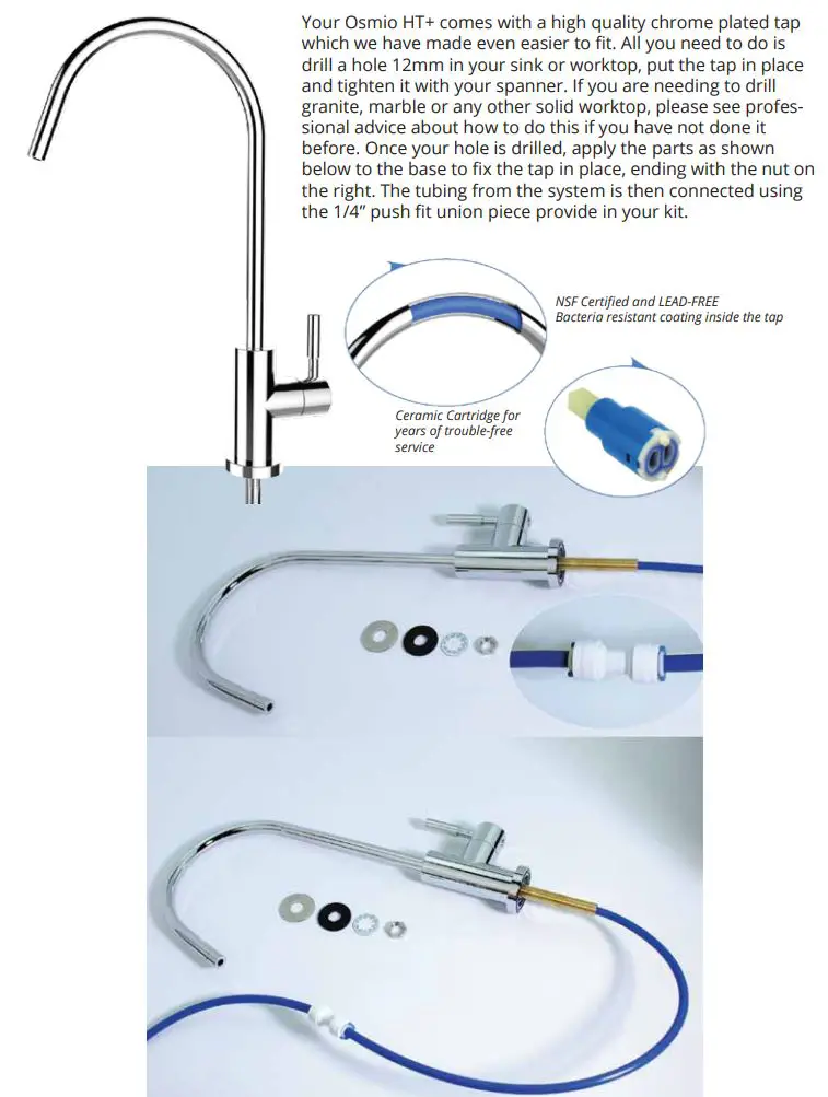 osmio WATER TECHNOLOGY Dental & Lab Direct Flow Reverse Osmosis System Instruction Manual - Installing the Tap