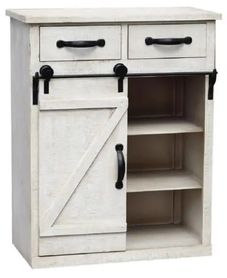 PARISLOFT 10008B Distressed White Wood Storage Cabinet