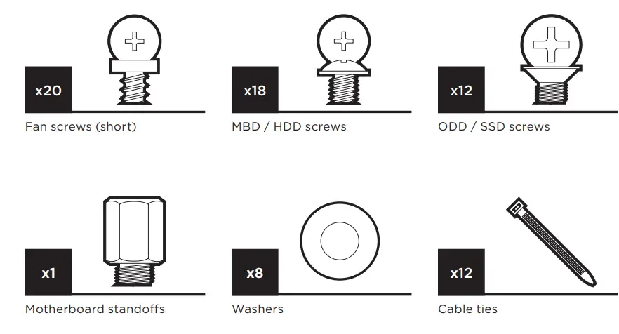 CORSAIR 175R Mid-Tower Gaming Case - ACCESSORY KIT CONTENTSC