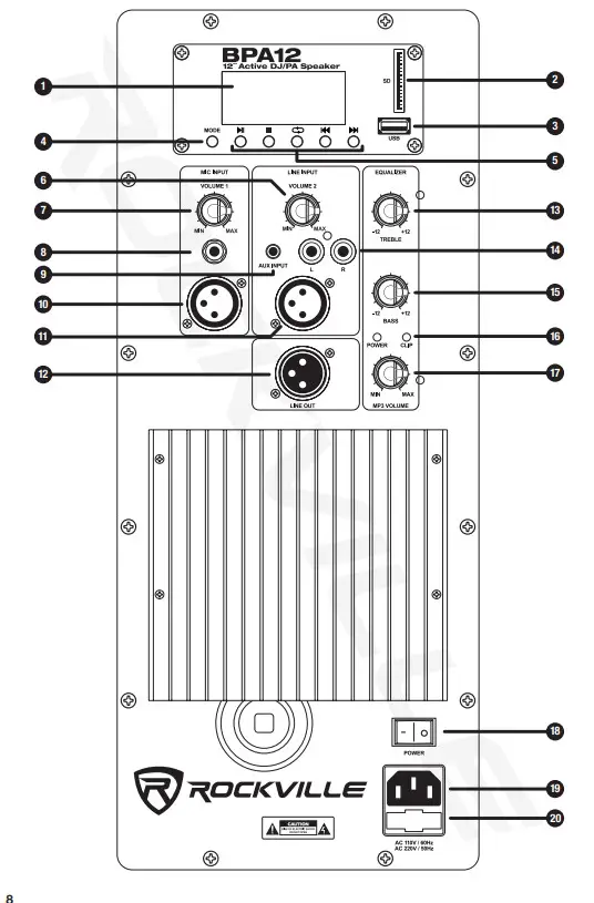 ROCKVILLE BPA12 12 Active DJ PA Speaker with Bluetooth - Functions 2