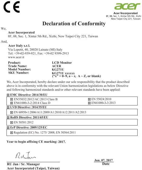 Declaration of conformity