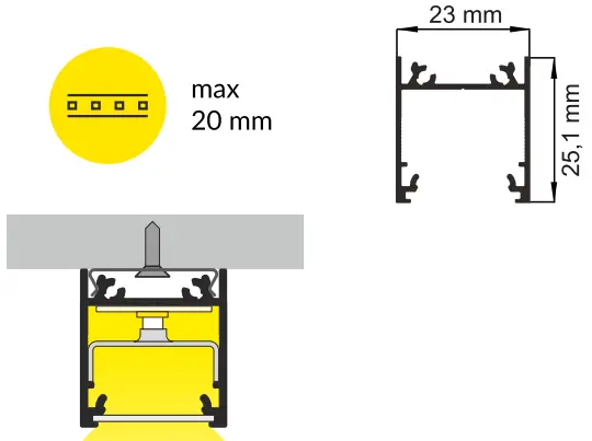 Topmet LINEA20 LED Aluminum Profile - Dimention