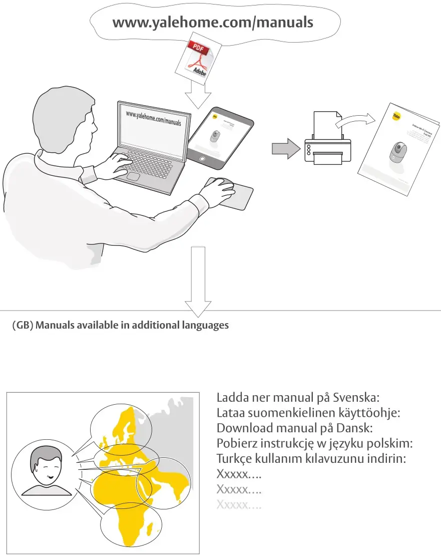 Yale SV-DPFX-B Motion Detection Indoor WiFi Camera Pan & Tilt - Download manual & Manuals available in additional languages