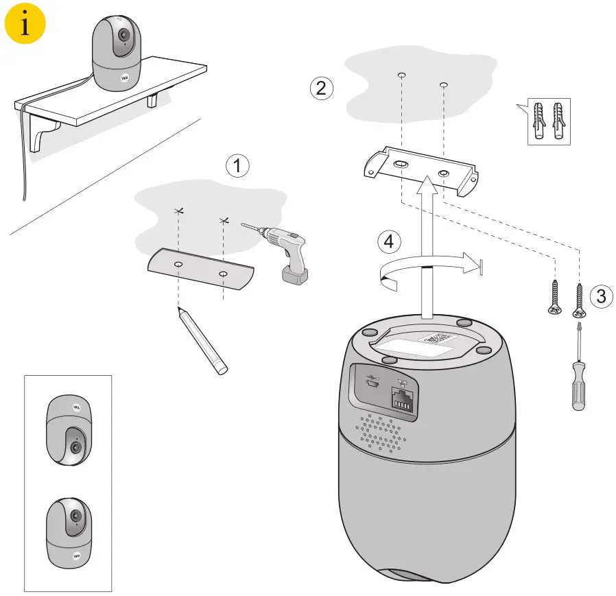 Yale SV-DPFX-B Motion Detection Indoor WiFi Camera Pan & Tilt - Placement or Wall mount