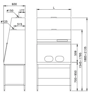 Heto Holten HC 24 Laminar Flow Cabine - Dimensions
