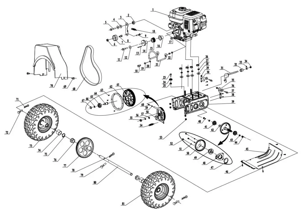 POWERSMART PSSAM24BS 24 26 inch Two Stage Gas Snow Thrower Instruction Manual - FRAME ASSEMBLY