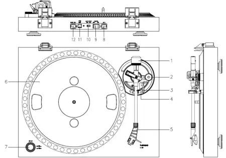 Lenco L 91 Wooden Turntable with USD Connection And Built In Pre Amplifier - DESCRIPTION OF THE UNIT