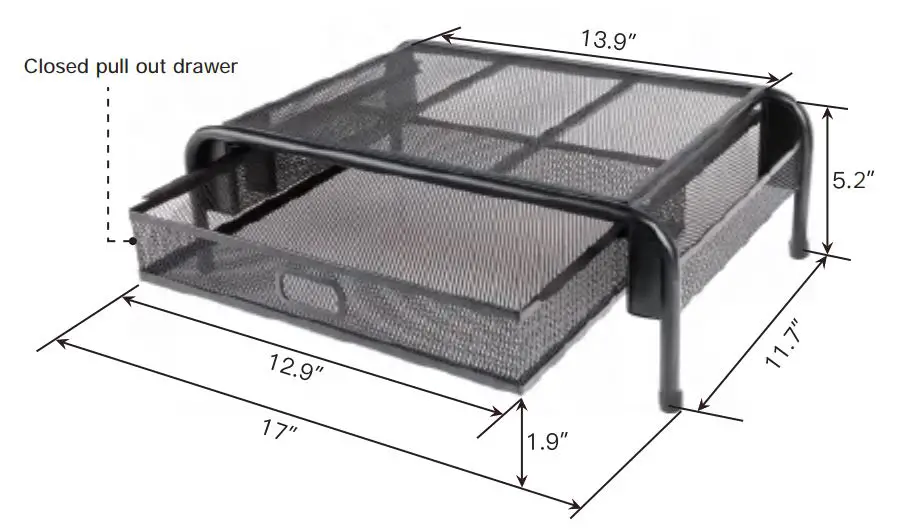 HUANUO Monitor Printer Stand With Pull Out Drawer Installation Guide - Product Dimensions