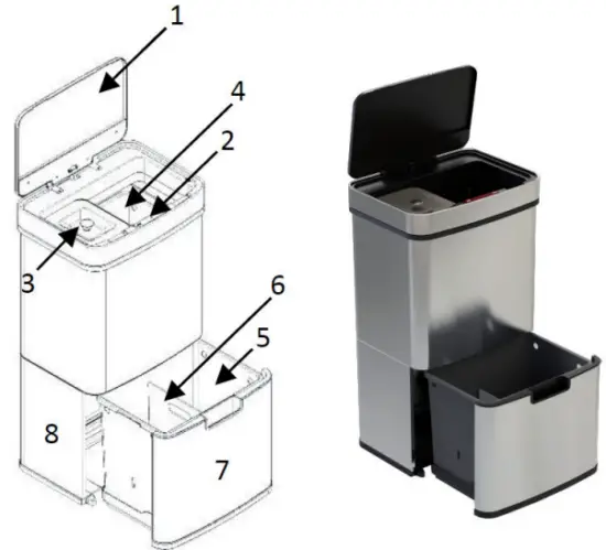 KLARSTEIN 10034128 Touchless Rubbish Collector Sensor Trash Bin - DEVICE OVERVIEW