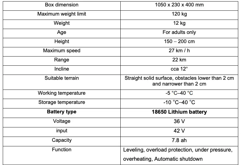 TECHNICAL PARAMETERS