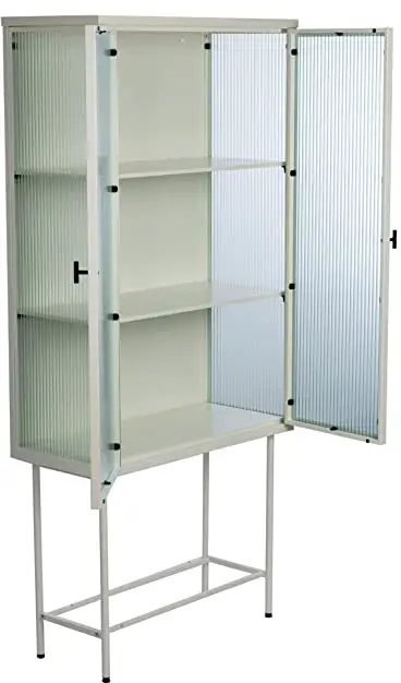 Maincraft HHK-68734129 White Retro Style Fluted Glass Dual Doors Sideboard Storage Cabinet with Detachable Wide Shelves