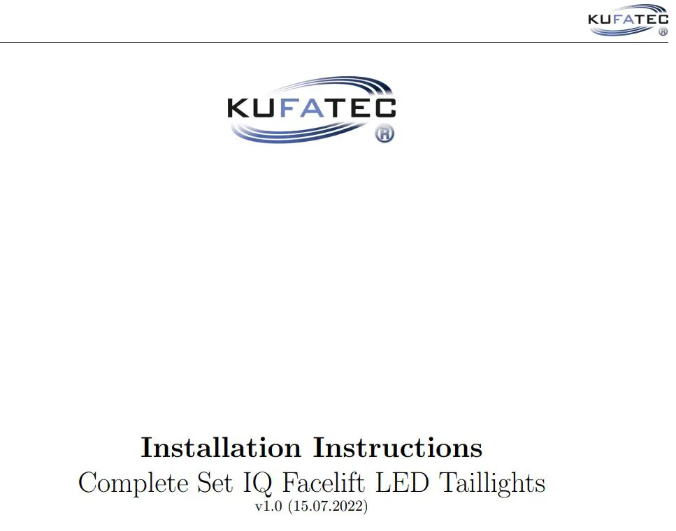 KUFATEC Complete Set IQ Facelift LED Taillights Instruction Manual