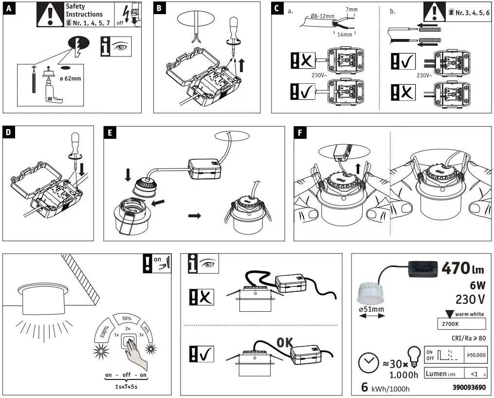 Paulmann 933 .79 ED Recessed luminaire 3 Step Dim Gil Coin Basic Set - Figure 3