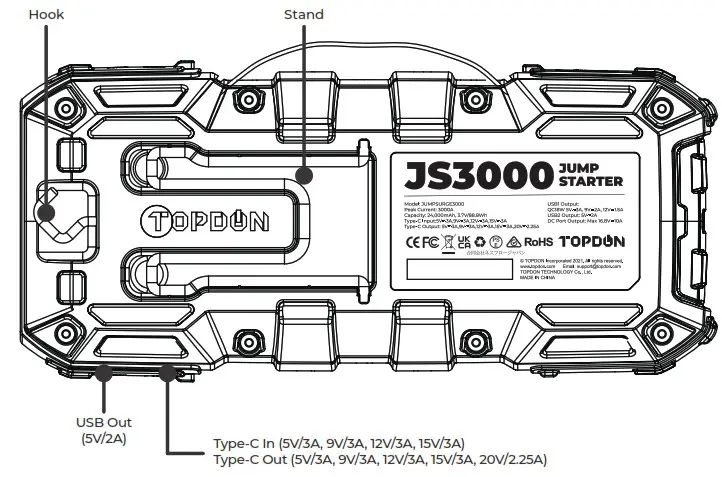 TOPDON Jumpsurge 3000 Portable Jump Starter - PRODUCT OVERVIEW 2