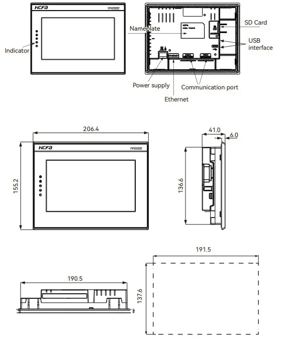 HCFa TPTL 2510 E Human Machine Interface - external dimension