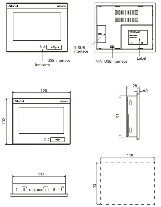 HCFa TPTL 2510 E Human Machine Interface - name and external dimension