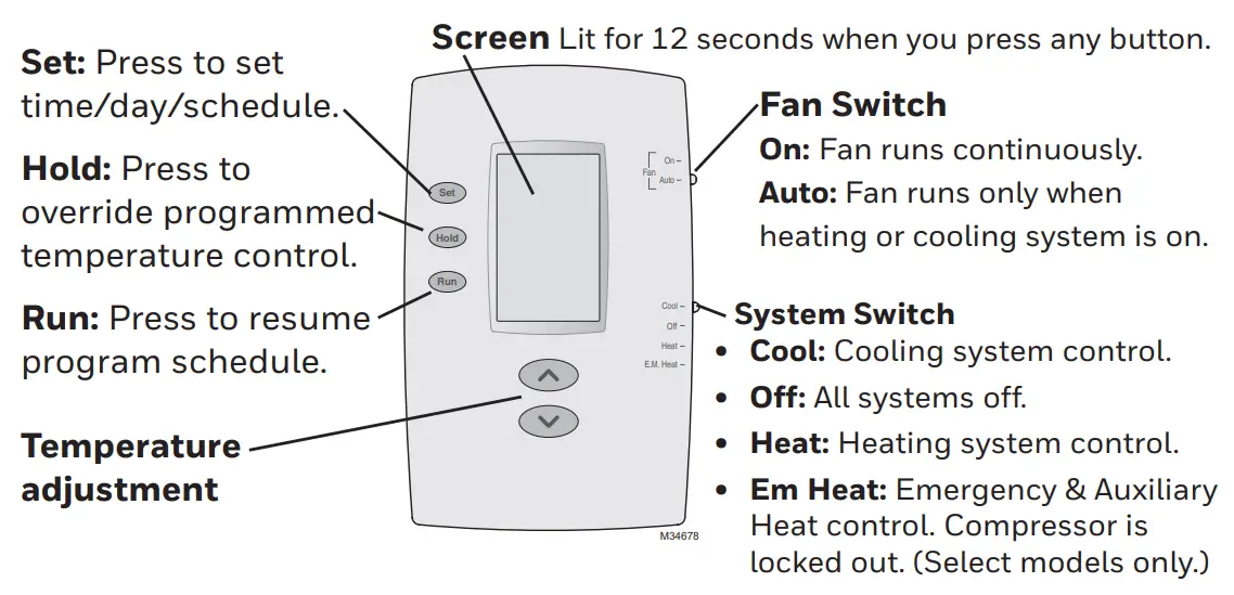 Honeywell PRO 2000 Series Programmable Thermostat - controls