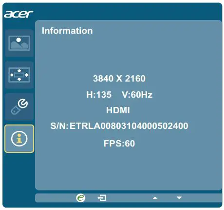 Acer H277HK LCD Monitor User Guide - Information Menu