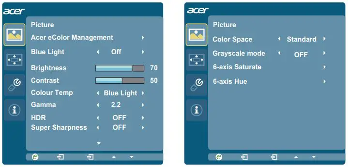 Acer H277HK LCD Monitor User Guide - Picture Menu