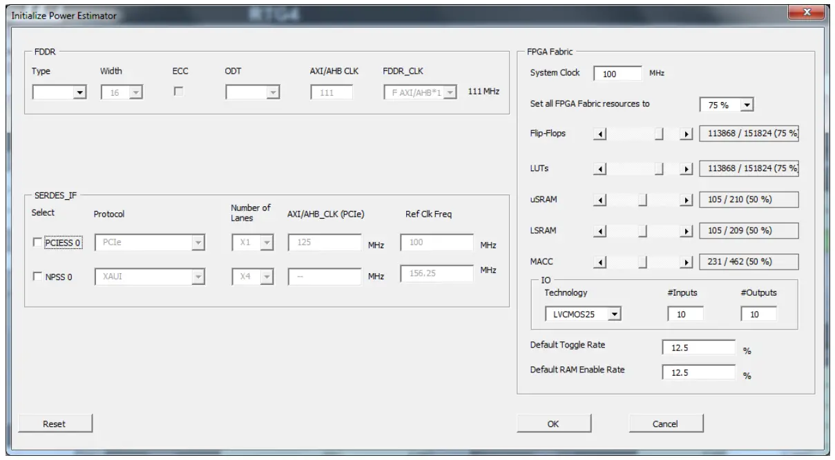 Microsemi UG0596 RTG4 FPGA Power Estimator Software - Power Estimator Wizard