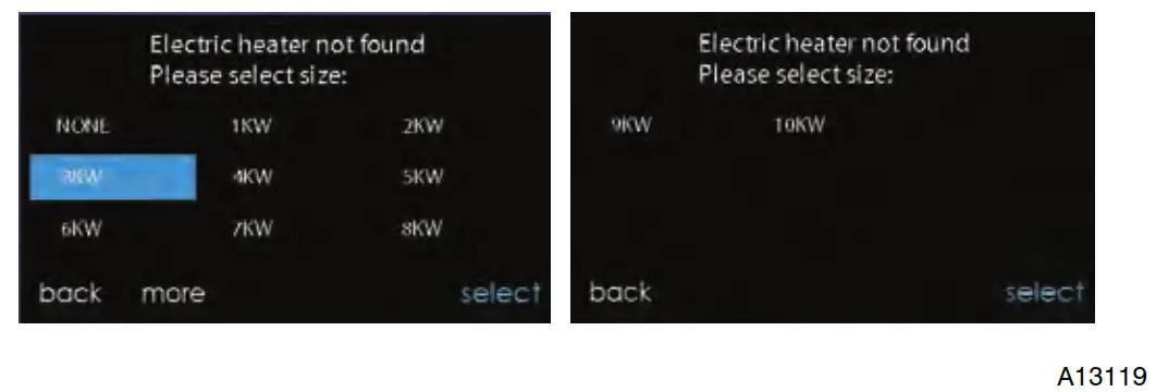 Carrier Infinity Touch Control - Electric Heater Selection