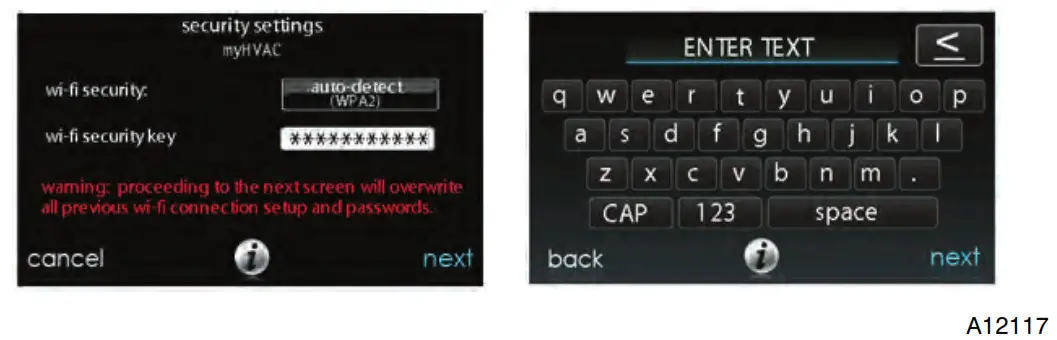 Carrier Infinity Touch Control - screen keyboard to enter the Wi--Fi security key