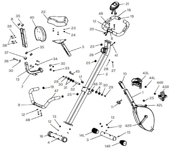 LIFESPAN EXER-11 Folding Exercise Bike -EXPLODED DIAGRAM