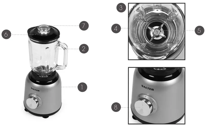 SALTER EK4383GOLD Olympus 800W Glass Jug Blender - description