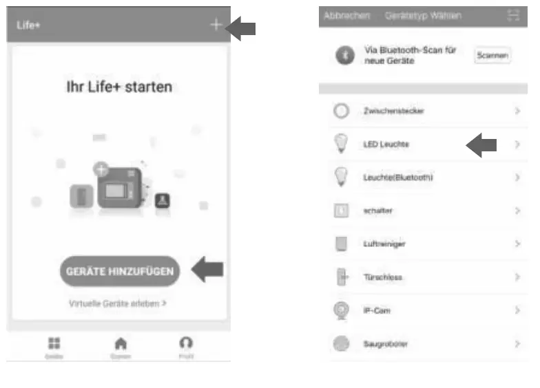 Operation of the light via MEDION Life + App