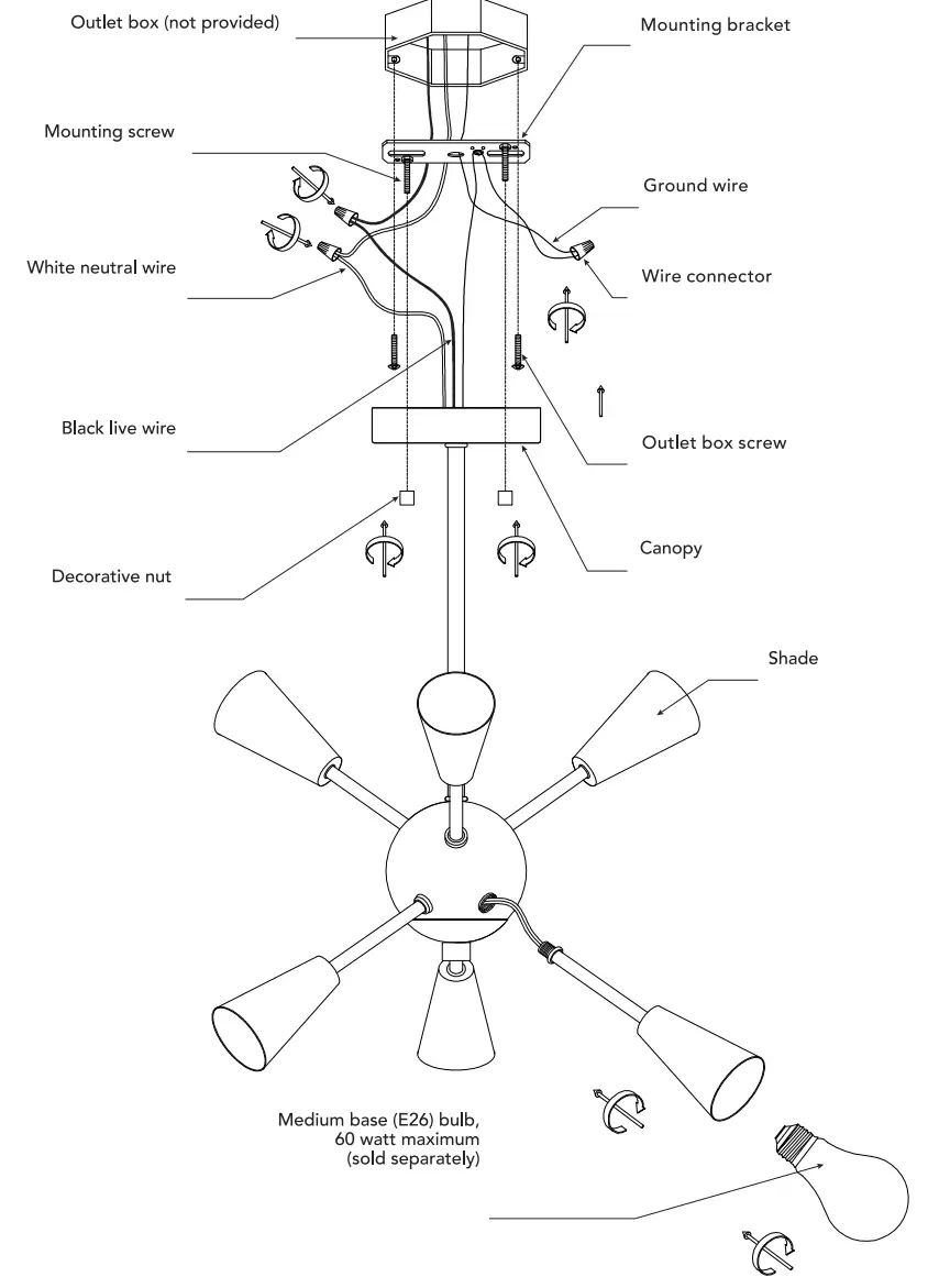 globe 61121 Electric Emmanuelle 19.25 in. 6-Light Matte Black Semi Flush Mount Ceiling Ligh - fig