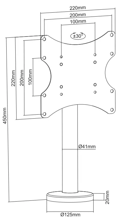 4400 M VESA Bolt Down TV-mount Turn 200 MAX Dimension
