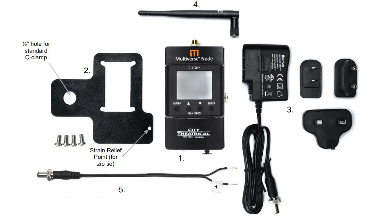 CITY THEATRICAL 5903 Multiverse Node 2.4GHz User Manual - What’s Included