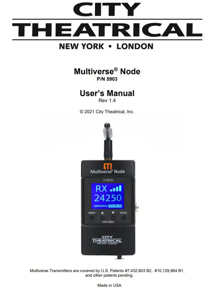 CITY THEATRICAL 5903 Multiverse Node 2.4GHz User Manual