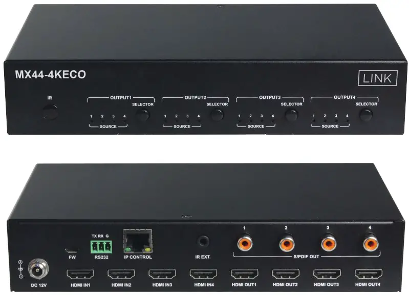LINK MX44-4KECO 4x4 HDMI Matrix Switch with Audio Outputs