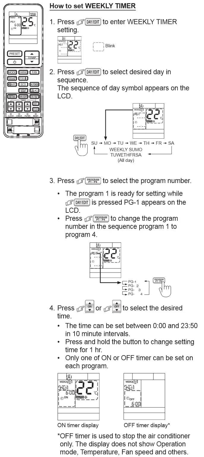Toshiba RB-RXS33-E Wireless Infra-red Remote Controller - WEEKLY TIMER OPERATION 1